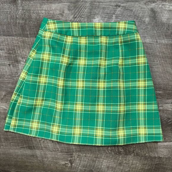TOPSHOP Green Plaid Mini Skirt Size 2 - Picture 8 of 8